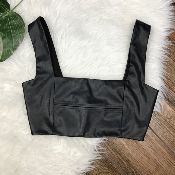 Zara Tops - Zara • W&B Collection Black Faux Leather Crop Top